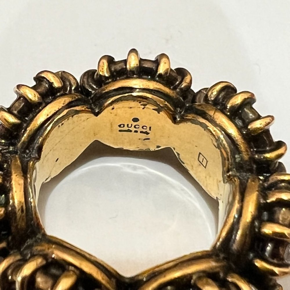 Gucci Aged Gold Tiger Head Multicolor Stones Infinity Stones Thanos Ring - Picture 8 of 15